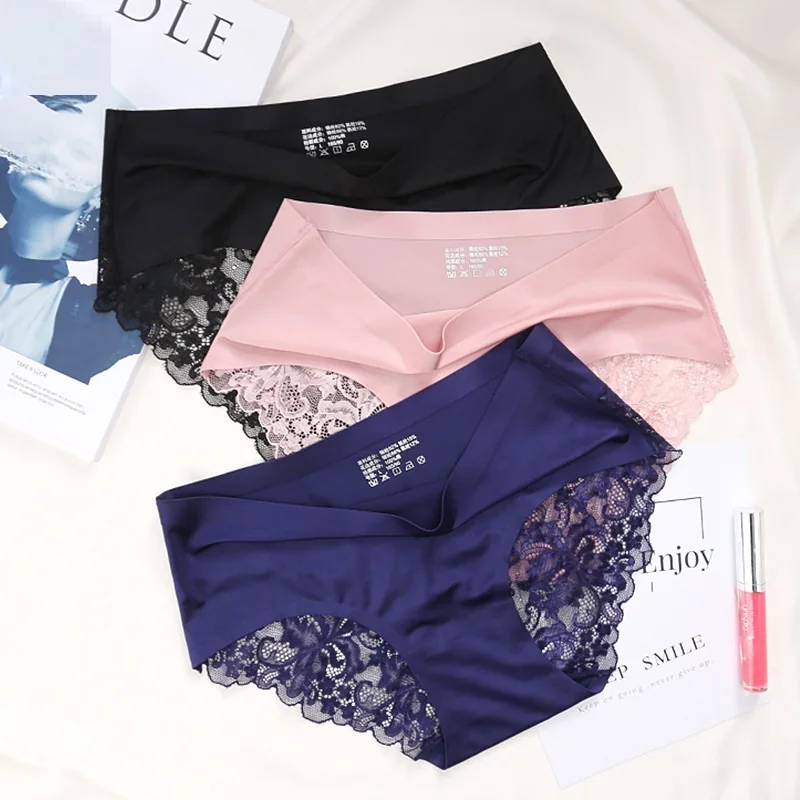 

For Youpin 3pcs Sexy Bud Silk Ladies' Panties Middle-Waist Underwear Traceless Ice Silk Comfortable and Breathable Panties