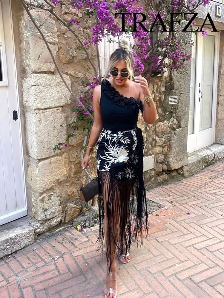 Женская Летняя асимметричная кисточка с вышивкой в виде растений