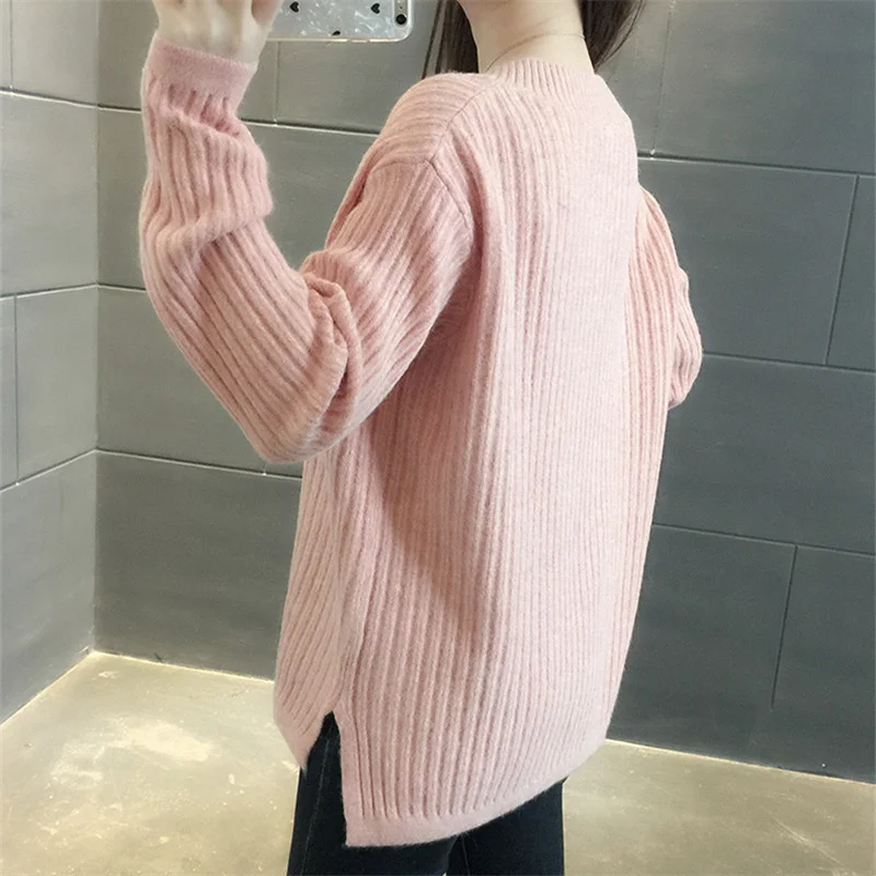 

Pullover Women Sweater 2023 Spring Autumn Long-Sleeve Pull Femme Korean Fashion V-neck Knitwear Tops Ladies Loose Clothes H1134