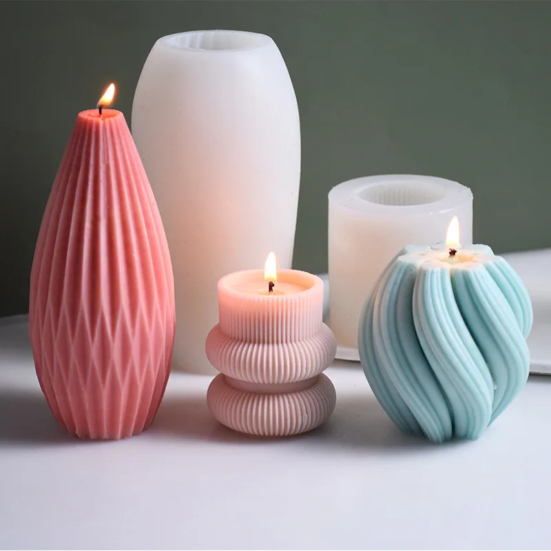 10 Silicone Candle Mold Striped Conical Geometric Cylinder Wave Column Manufacturing Gypsum Candle Mold Household Decoration