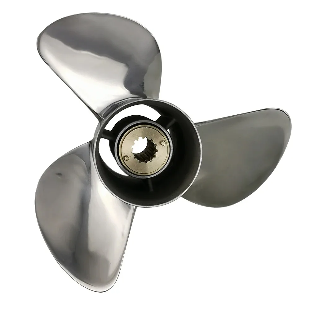 Фото Новый гребной винт из нержавеющей стали с 3 лопастями 11-3/8*12 дюймов, совместимый с двигателями 25-70 л.с. для морских подвесных моторов №5