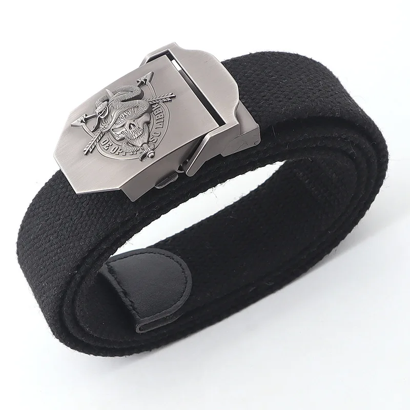 Korean Version of men's Canvas  Military Training Tactical  Metal Automatic Buckle Braided Belt