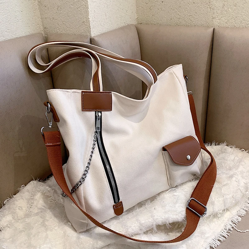 

Big Canvas Crossbody Bags for Women 2022 Trend Fashion Shoulder Side Bag Ladies Wide Shoulder Belt Handbags Travel Korean Casual