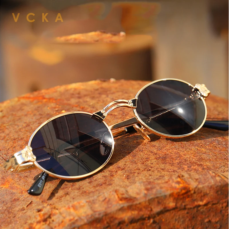 VCKA Brand Ovale Steam Punk Alloy Men Wome Sunglasses UV400 Drive Goggles Hipster Retro Spring Legs UNISEX Eyewear