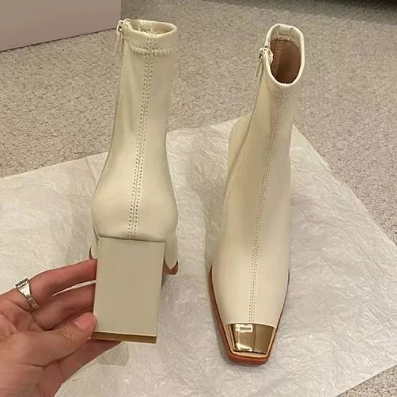 Женские ботинки на высоком каблуке молнии сзади осенне-зимняя обувь женские