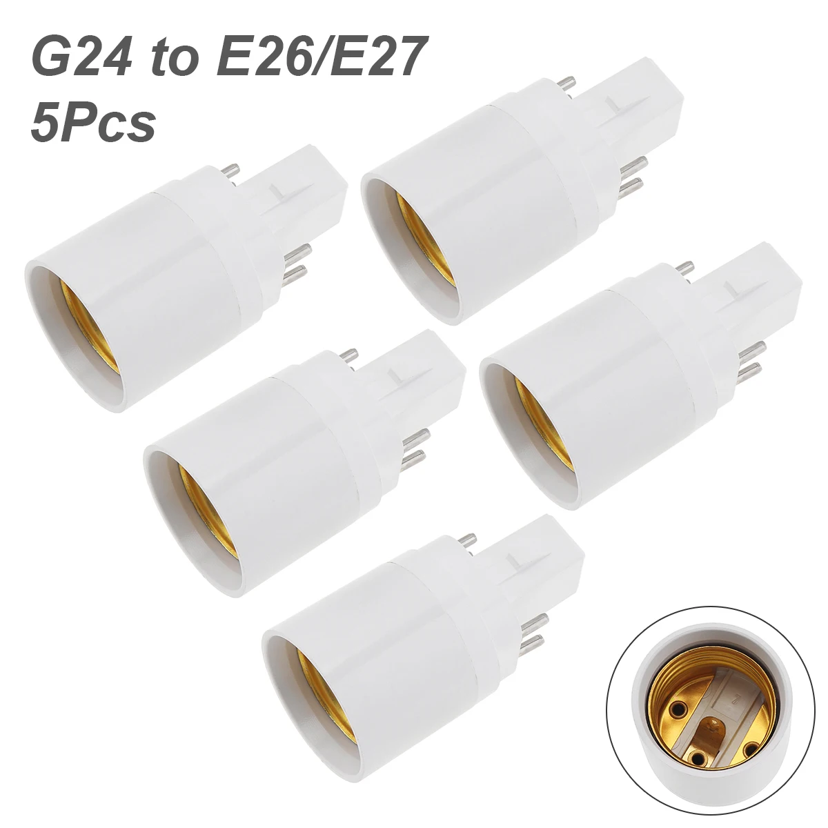 

5pcs 4Pin Conductive G24 to E26/E27 Socket Adapter Gx24q Lamp Base Adapters G24q to Medium Edison Light Socket Converter