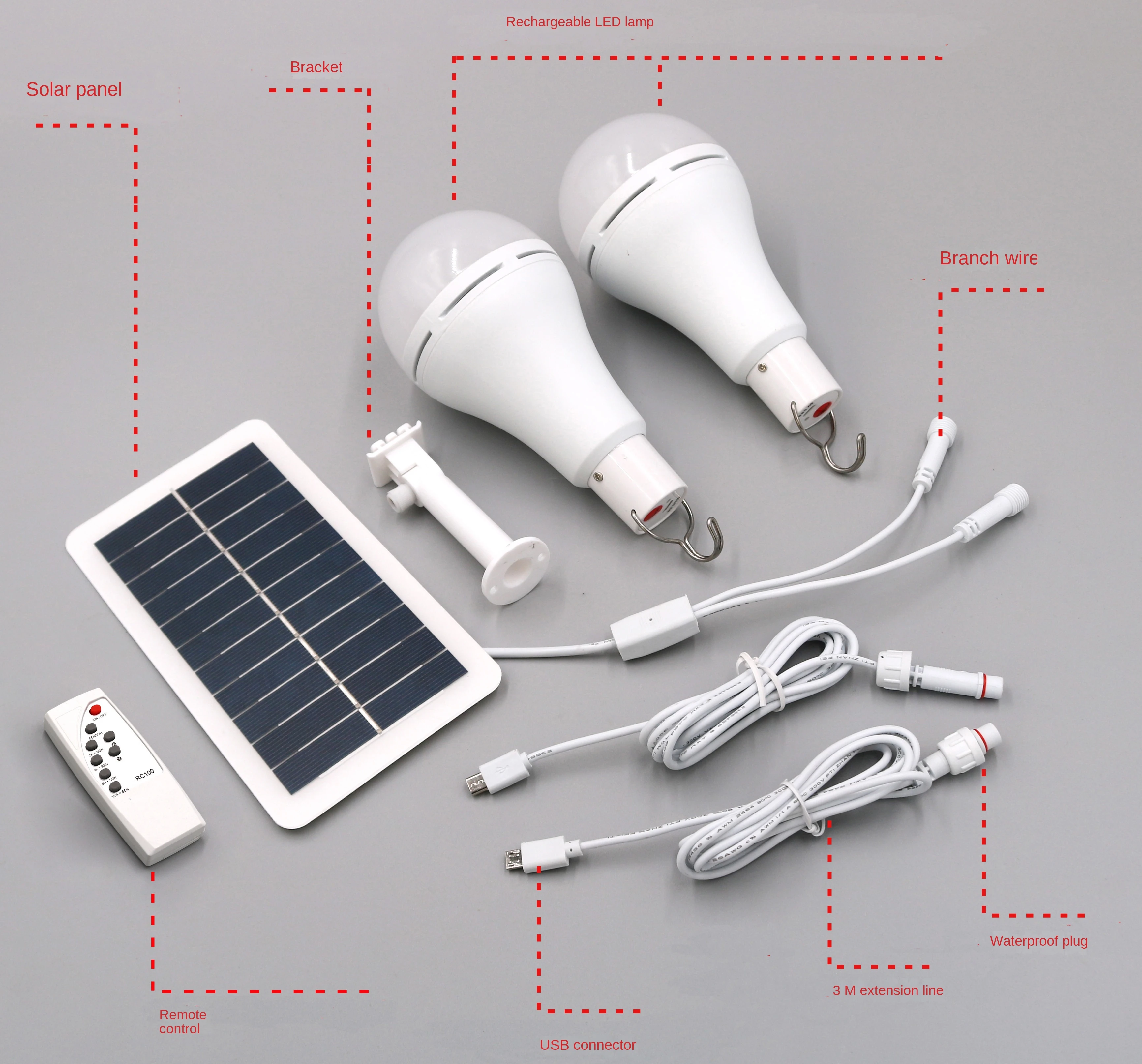

Remote control LED solar light, suspended LED light, garden outdoor camping, rechargeable light bulb bracket