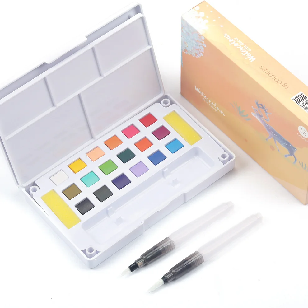 Superior 18/36 Solid Watercolor Paints Pigment With Water Brush Gift Pen For Painting Transparent  Art Supplies