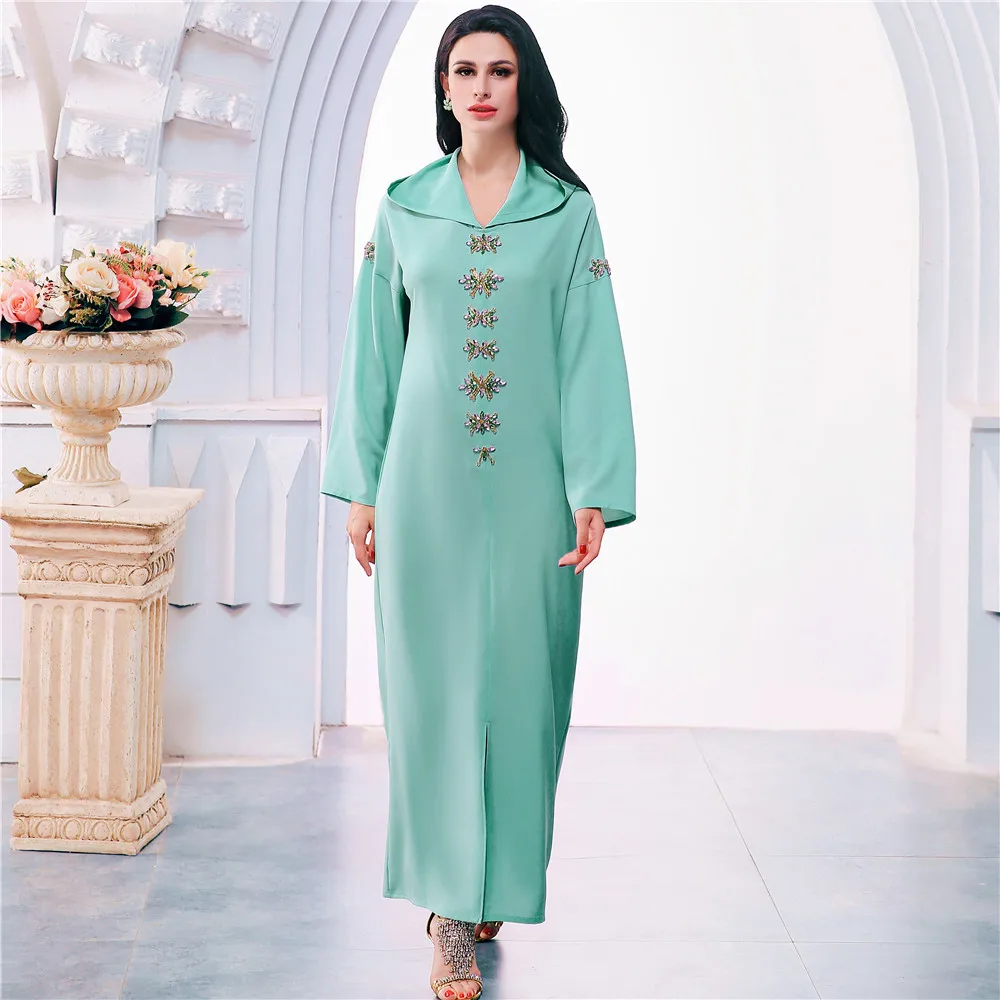 

Diamond Evening Party Dress Women Hooded LongSleeve Hijab Robe Kaftan Caftan Marocain Muslim Clothes Ramadan Abaya Femme Dresses