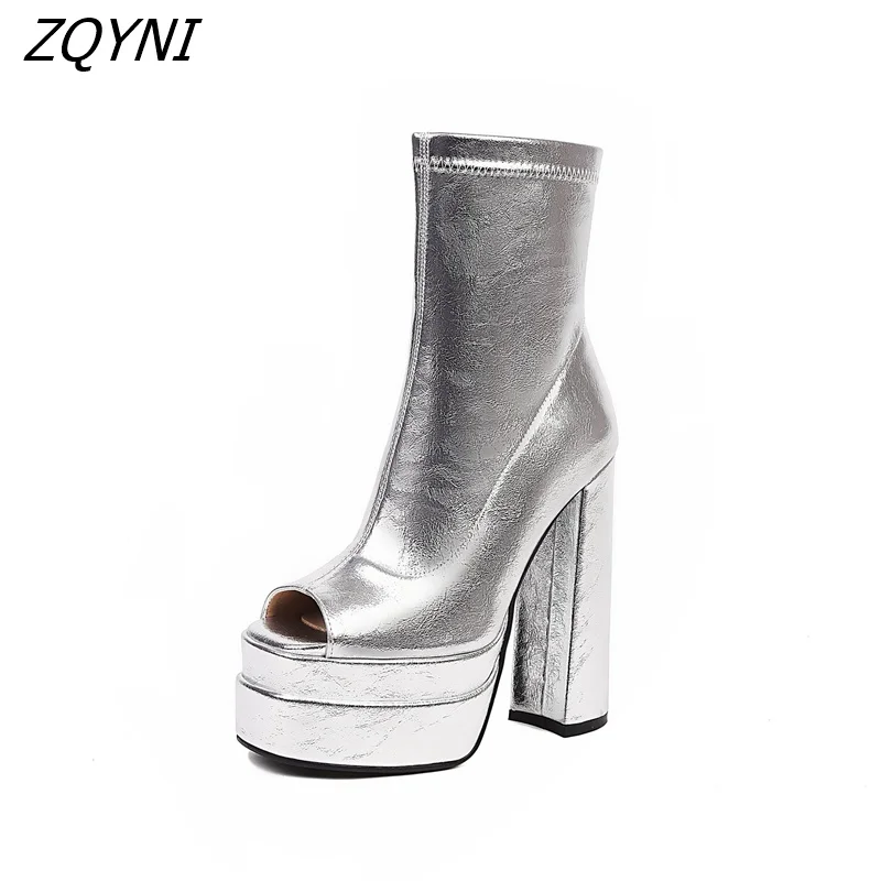 

Thick soled women's ankle boots open toe high heels zipper sexy Martin boots party and wedding spring and summer 32-43