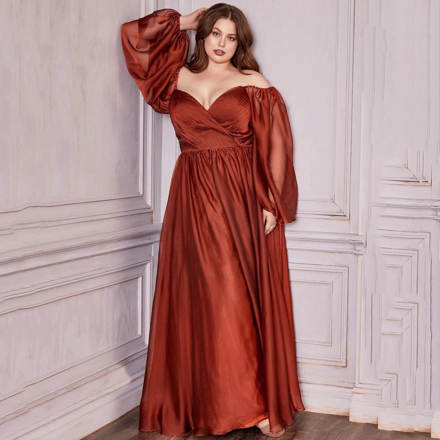 

Платье женское атласное с открытыми плечами, шифоновое прозрачное Повседневное платье-трапеция в пол, для выпускного вечера, с длинным рука...