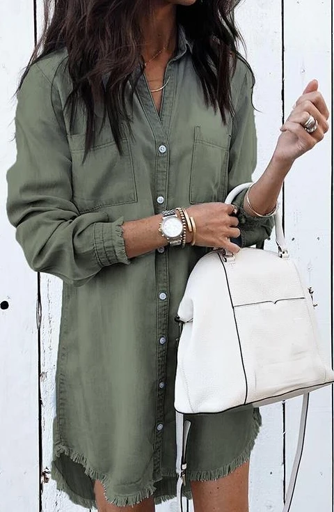 Женская джинсовая рубашка с бахромой