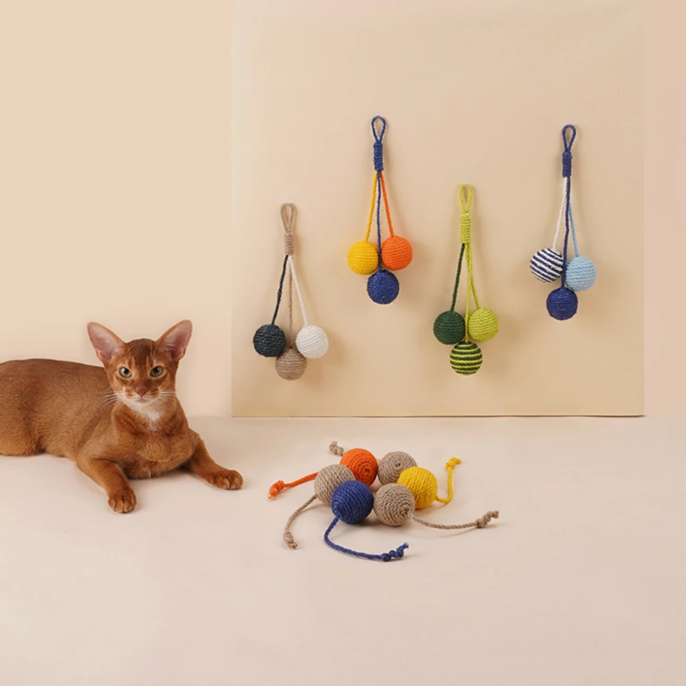 

3 In 1 Cat Toy Interactive Chew Catnip Colorful Sisal Scratching Ball Funny Training Toys for Cats Hanging Wall Pet Supplies