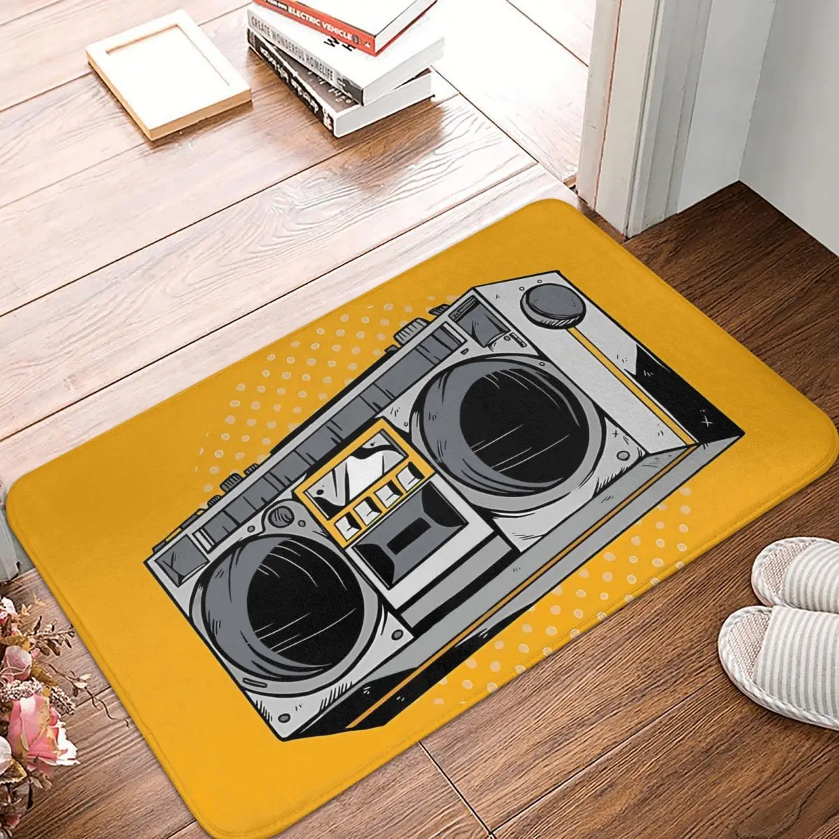 Retro Illustration Vintage Stereo Boombox Boom Box Music Non-slip Rug Doormat Bath Mat Hallway Carpet Bedroom Decorative
