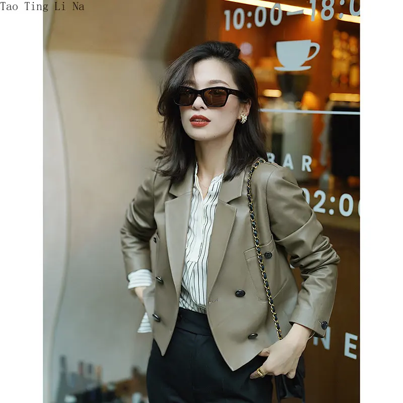 2023 Women New High Quality Genuine Sheep Leather Jacket Real Sheepskin Leather Suit W17
