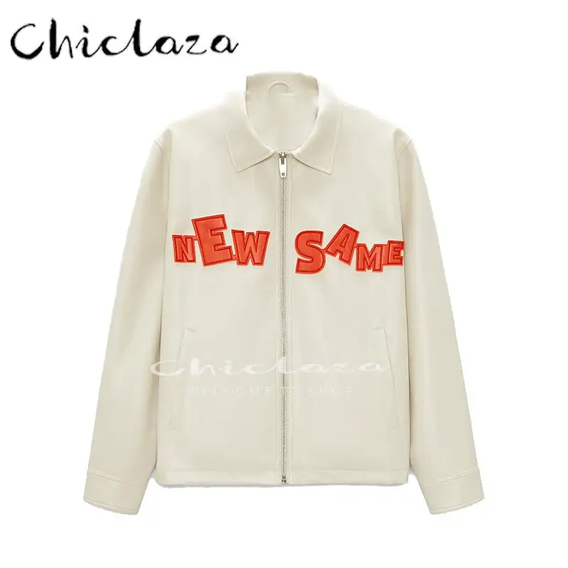 

CHICLAZA 2022 Spring Autumn Men Fashion Alphabet Collage Faux Leather Jacket Coat Male Simple Slim Outwear Tops