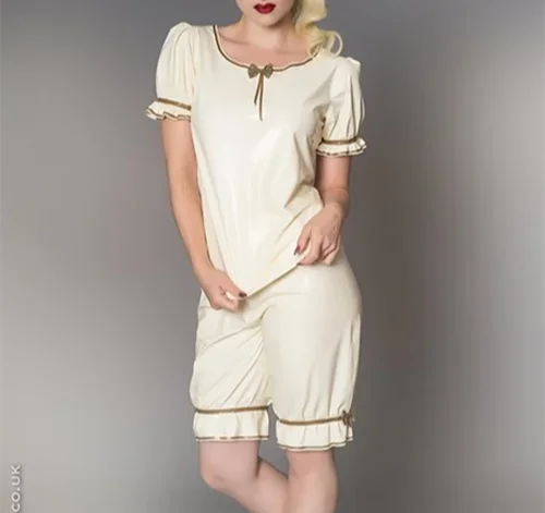 Режим 100% латексный комбинезон Gummi Weiß Hemd Kurze Шланг Be potp соответствие Badeanzug 0 4 мм