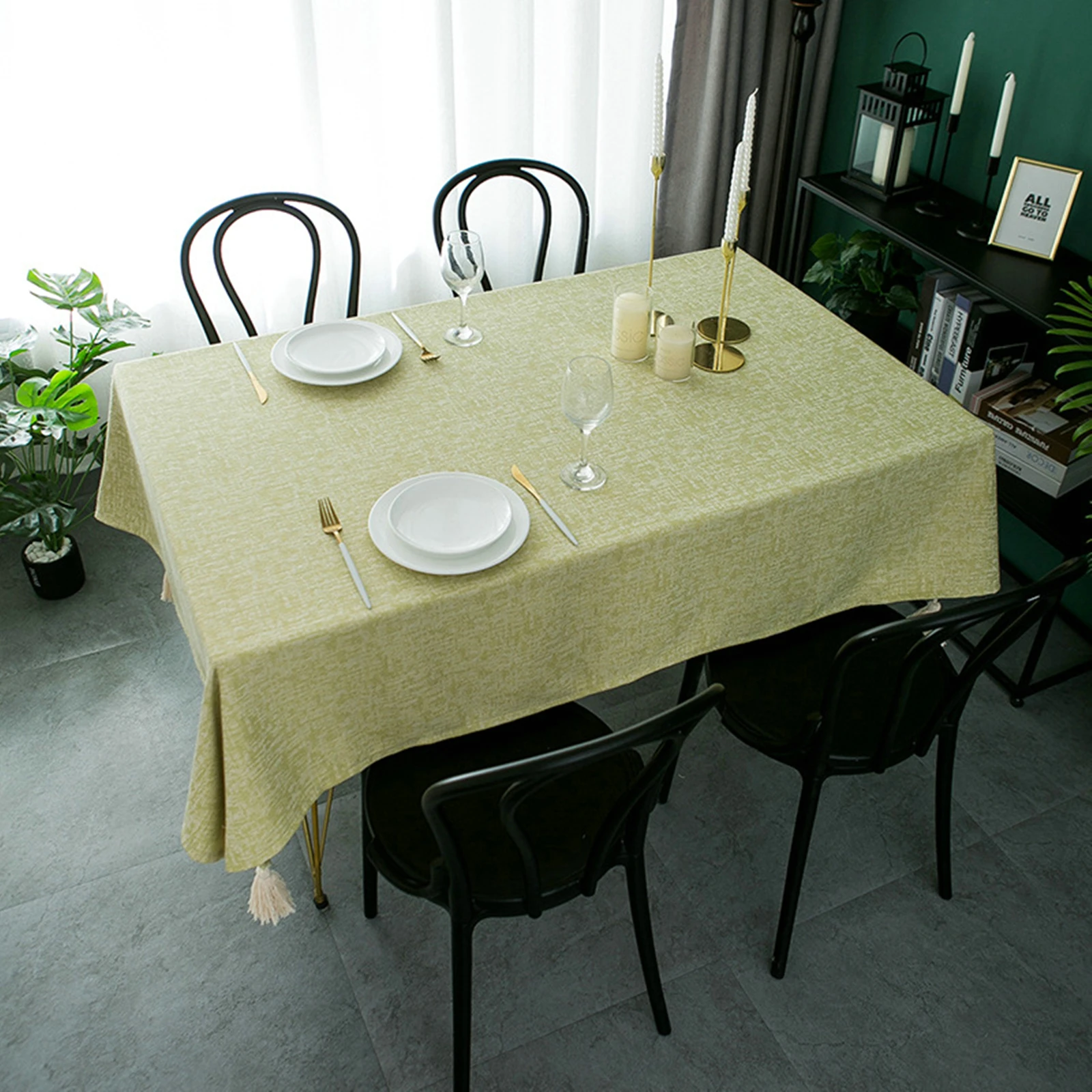 

Polyester Tablecloths, Waterproof Table Covers Simple Pure Color Tassel Yellow Dining Table Coffee Table Deco