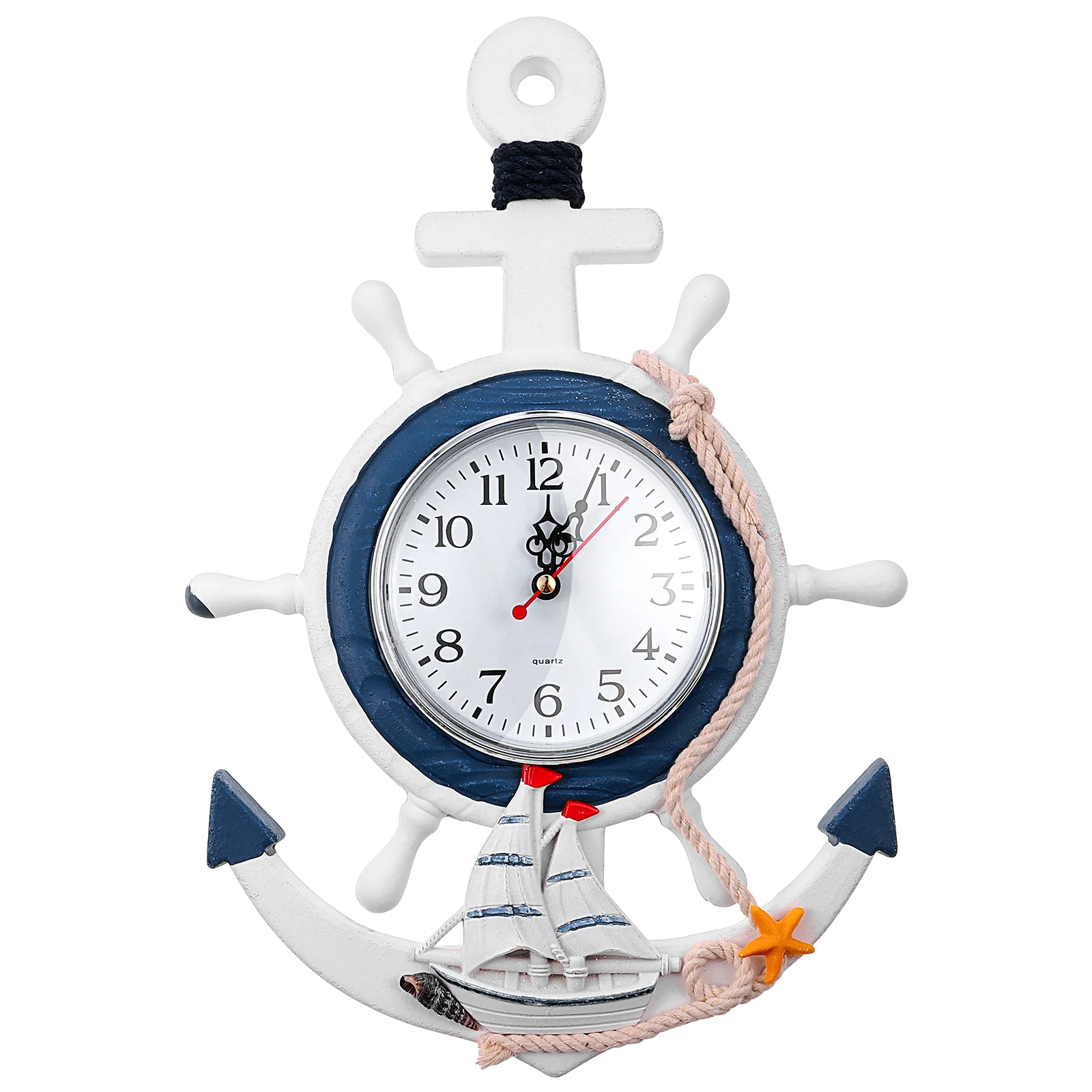 

Wheel Clock Theme Nautical Anchor Mediterranean Style Wall Beach Sea Ship Rudder