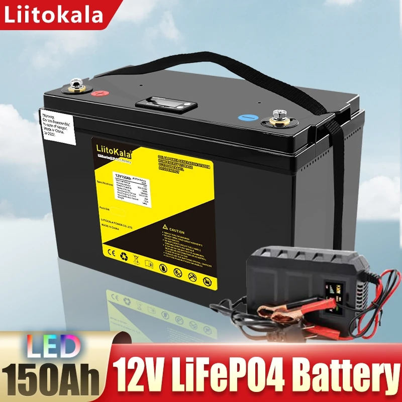 

LiitoKala Lifepo4 12V 150AH Lithium Battery LCD 12.8V Rechargeable 100A BMS For 1200W Boat Solar Storage Golf Cart RV