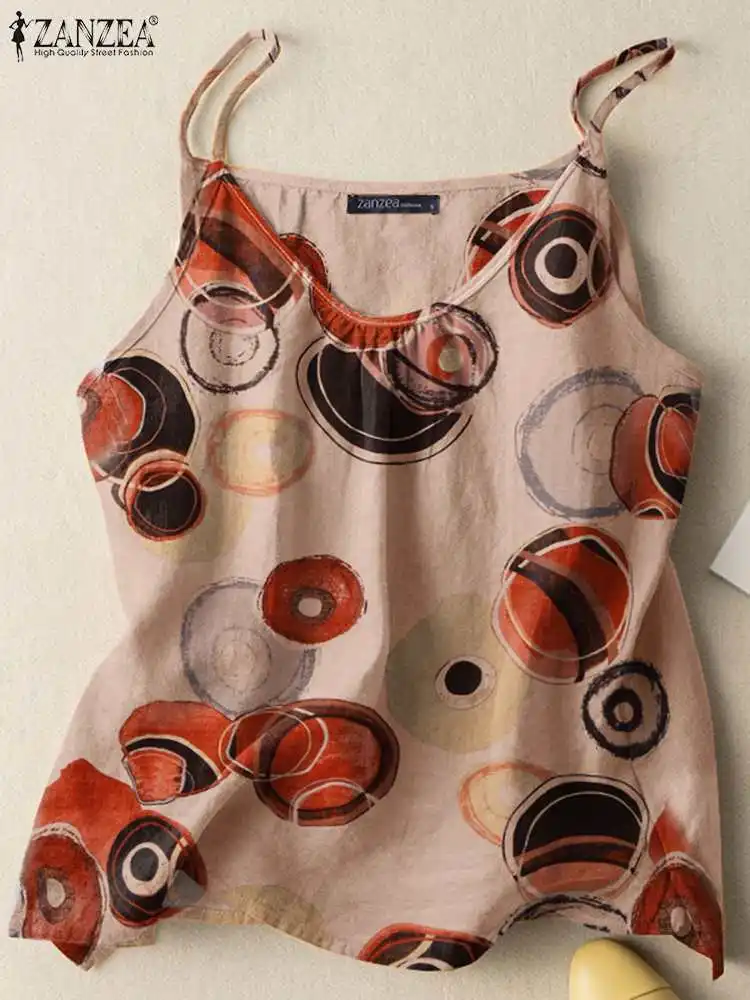 Женская майка без рукавов ZANZEA с цветочным принтом