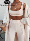 Женский комплект из 2 предметов NewAsia, белый комплект из двух предметов в рубчик без рукавов, укороченный топ, длинные штаны, весенний сексуальный повседневный комплект