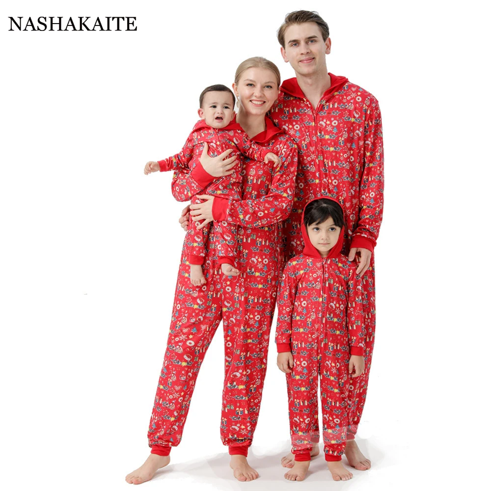 Red Christmas Matching Family Outfits Long Sleeve Hooded Pajamas mommy and me Mother and Daughter Father Son Matching Clothes