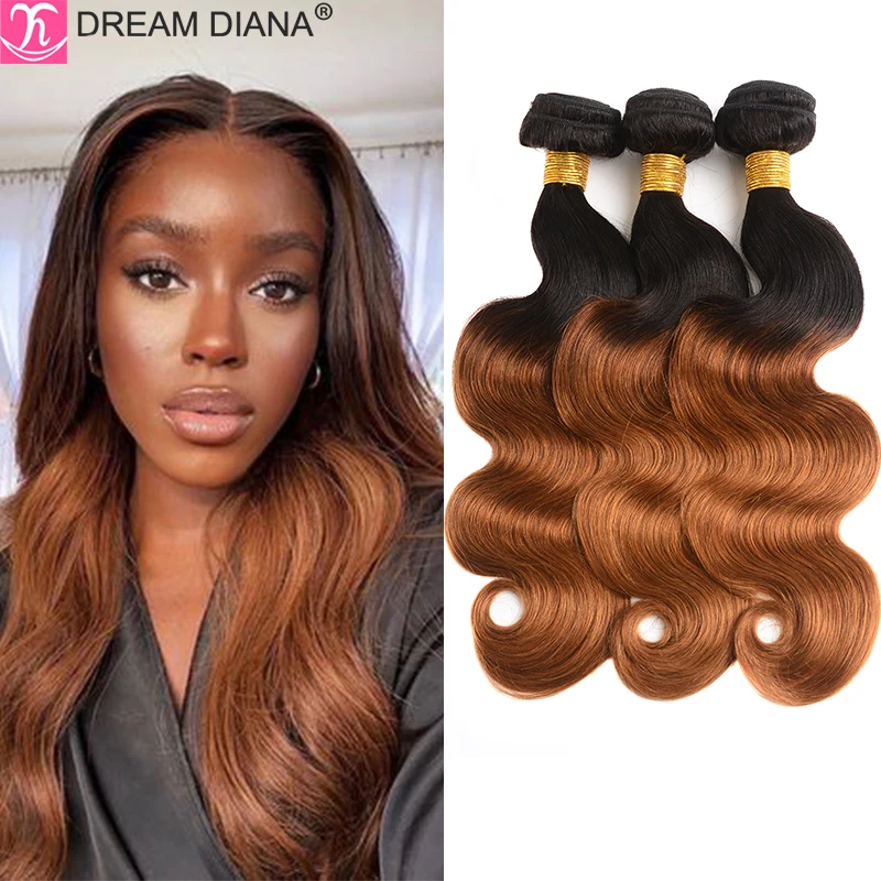 

DreamDiana 100% Brazilian Human Hair Body Wave 3 Bundles Remy Ombre Blond Brown Bundles Red Colored Body Weave Hair Extensions