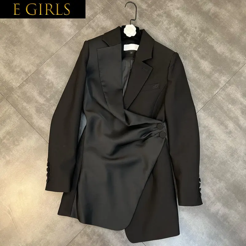 

J GIRLS 2022 Spring New Arrival Long Sleeve Notched Collar Pleated Double Buttons Slim Blazer Women OL Coat GD883