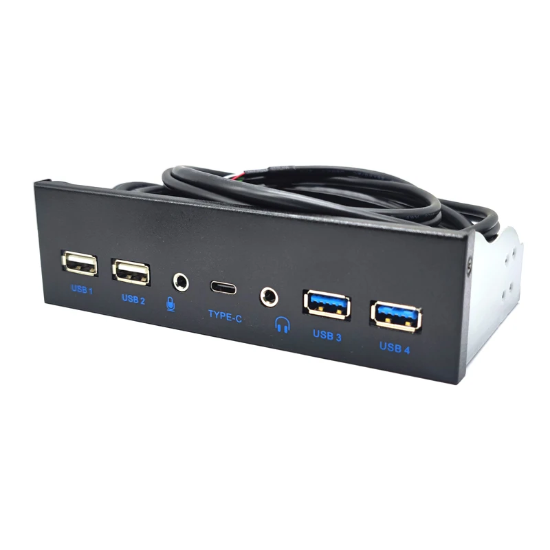 Фото Передняя панель USB 3,0 для ПК, USB 3.1 Type C + 2x USB3.0 + 2x USB2.0 Hub + HD аудио 3,5 мм + микрофон для наушников 5,25 дюйма №1