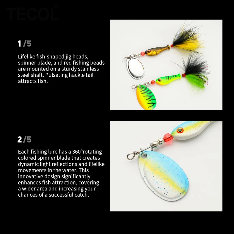 Фото TECOL 10G Спиннербейт, жесткая приманка-ложка для басса, металлическая рыболовная приманка, спиннербейты с перьевыми тройными крючками для ловли щуки и басса. №4