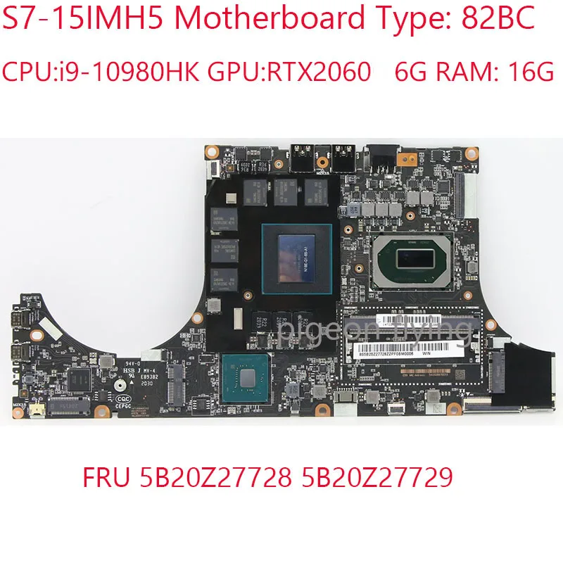 

Оригинальная материнская плата 5B20Z26858 5B20Z26859 для ноутбука Lenovo металлический ноутбук 82BC Φ RTX2060 6 ГБ ОЗУ: 16 ГБ 100% ТЕСТ ОК