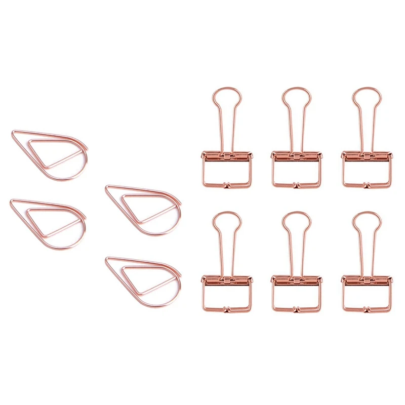 

208 Pcs Rose Gold Paper Clips,200 Pcs Smooth Drop-Shaped Paper Clips For Office School Student(1 Inch / 25Mm) & 8 Pcs Binder Cli