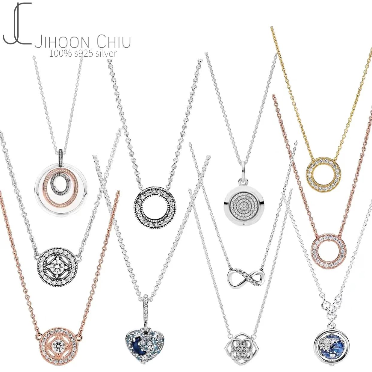 

Hot Sale 100% 925 Sterling Silver Fit Original pan necklace Love lock circle crystal For Women luxury DIY Jewelry wedding gift