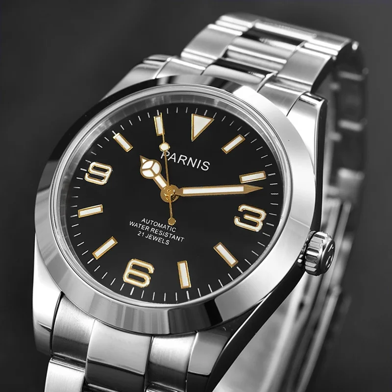 

New Fashion Parnis 40mm Silver Case Mechanical Automatic Men Watch Sapphire Glass Miyota 8215 Watches reloj hombre With Box Gift