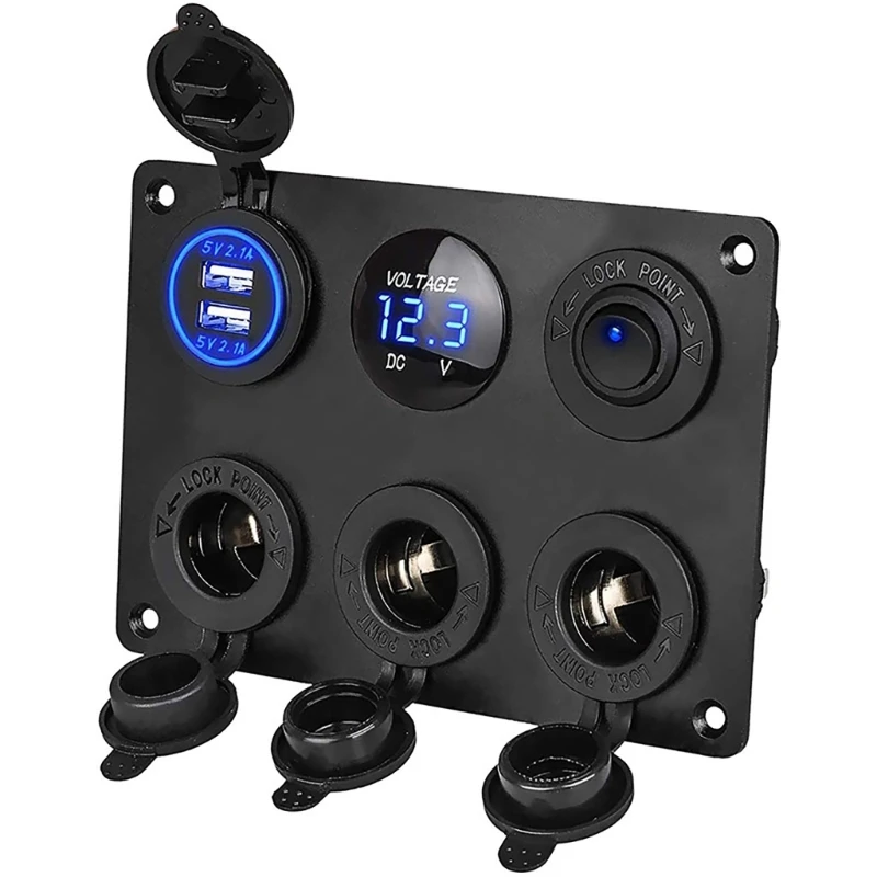 

Aluminum Panel 12V Cigarette-Lighter Socket Power Outlet 4.2A Dual USB Charger LED Voltmeter Toggle Switch for Marine RV