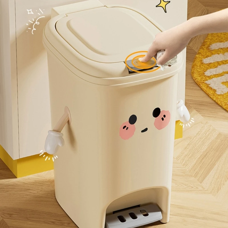 R2LD Мусорный бак кремового цвета с двойным открыванием прессом и ступенчатым