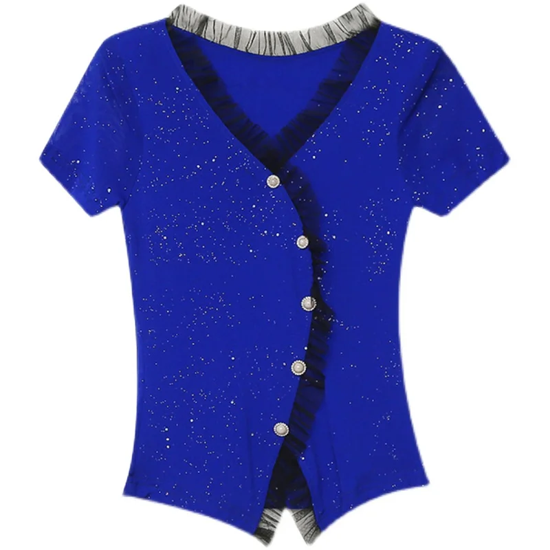 Женская футболка с коротким рукавом V-образным вырезом |