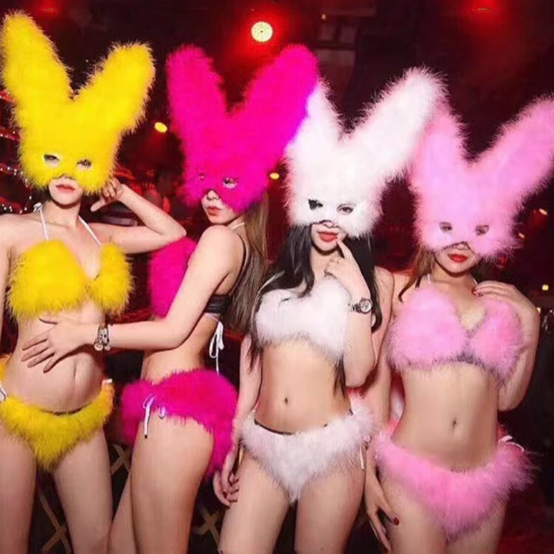 Женский костюм для ночного клуба и представлений Pink Bunny сексуальная танцевальная