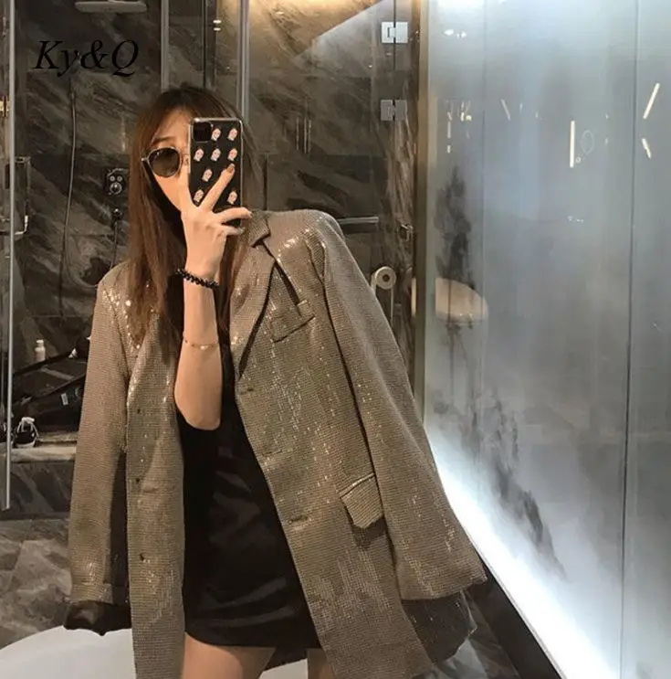2022 New Design Sequin Suit Coat Women's Runway Party Elegant Luxury Loose Thousand Bird Grid Jacket Blazers High Quality |