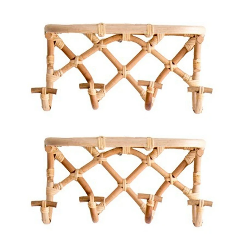 

2X Rattan Clothes Hanger Hook Storage Rack Organizer Wall For Coat Hat Towel Handbag Holder Bathroom Accessories-FS-PHFU