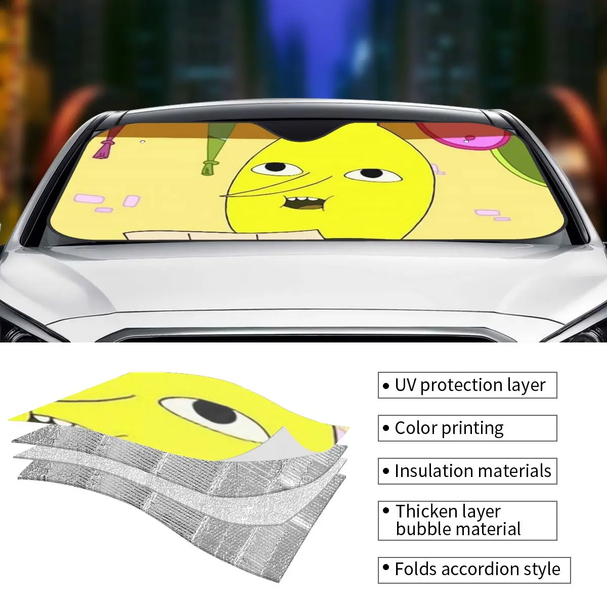 Фото Lemongrab Нескользящий солнцезащитный козырек «Время приключений», лобовое стекло автомобиля, переднее лобовое стекло, солнцезащитный козырек, аксессуары, чехлы №4