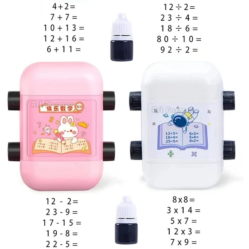 Math Stamp Roll 2 in 1 Multiplication Division Teaching Stamp for Kids Double-Head Roller Digital Teaching Stamp Within 100 Math
