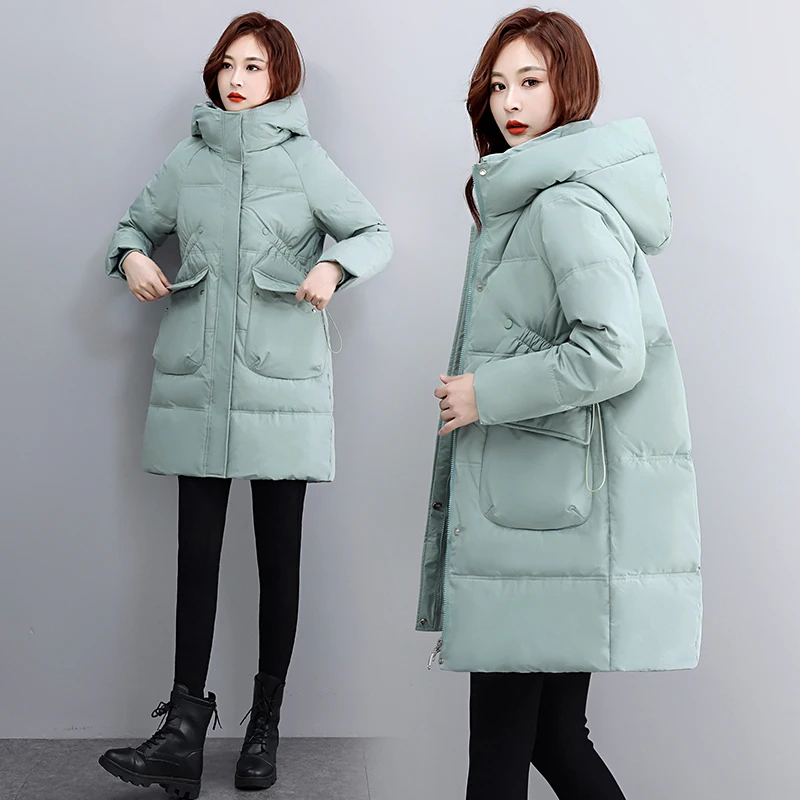 2022 New Winter Down Coat Women Hooded Parkas Loose Warm Big Pocket  Long Thick Windproof Female Down Outwear