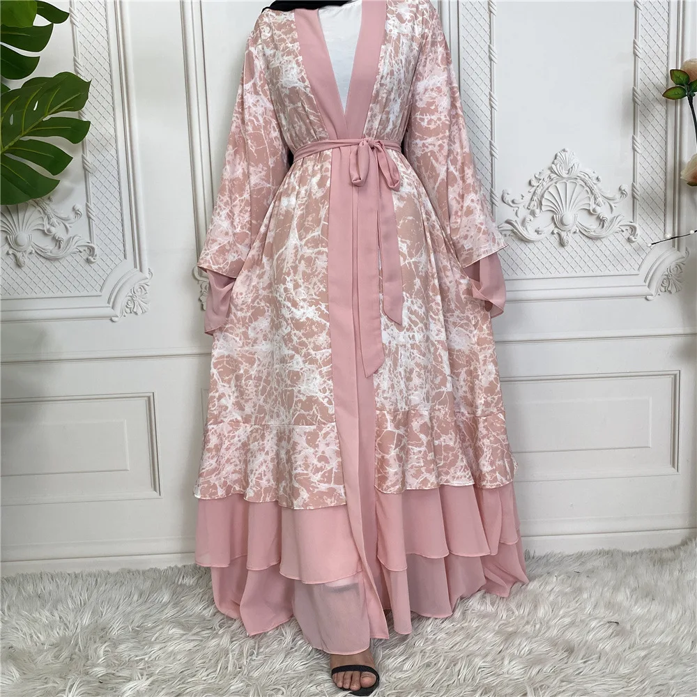 Chiffon Cardigan Abaya Dubai Turkey Kaftan Muslim Printed Long Dresses For Women Casual Robe Kimono Femme Caftan Islam Clothing