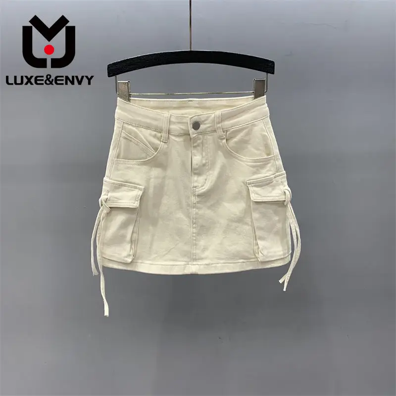 

LUXE&ENVY Workwear denim skirt, women's summer 2023 new high waisted slimming sexy spicy girl A-line wrap hip skirt short skirt