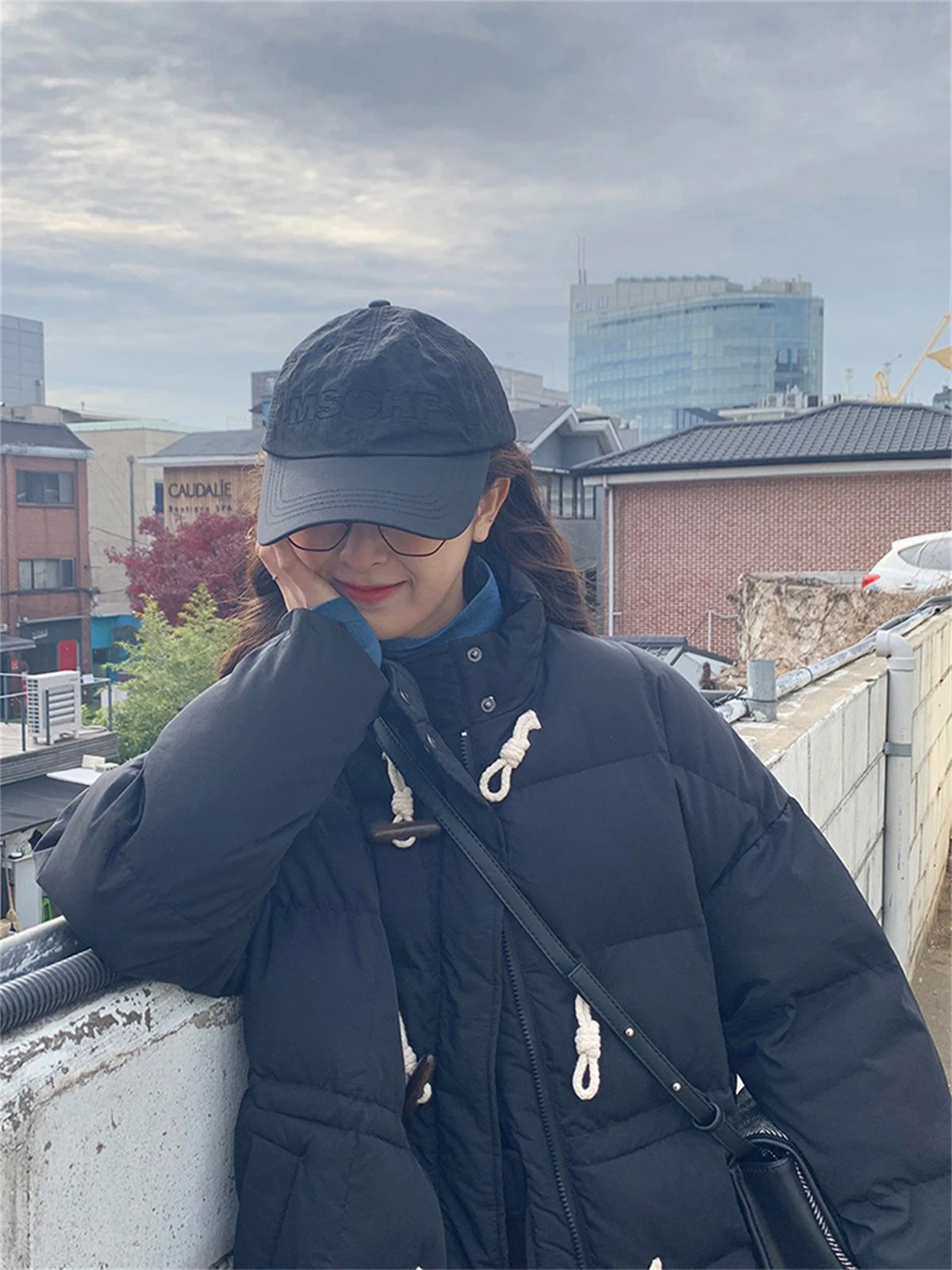 2023 New Autumn and Winter Female Commuter Korean Style Warm Cowl Button Medium and Long Cotton Coat