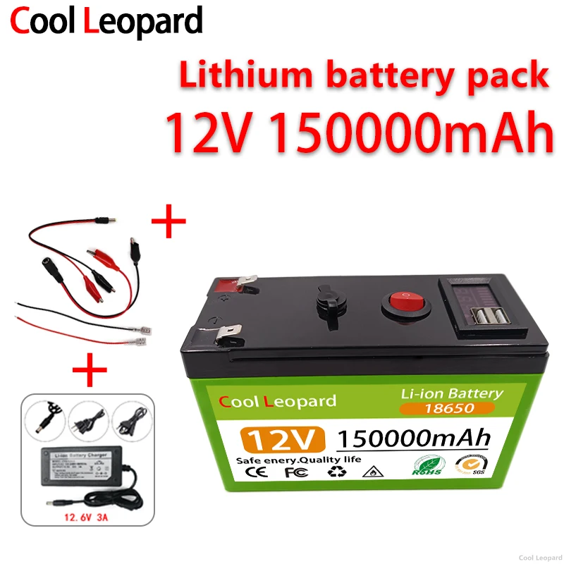 

New 18650 12V 150000mAh Lithium Battery Pack,For Electric Vehicle Li-ion Batterie Built-In High Current 30A BMS+12.6V Charger