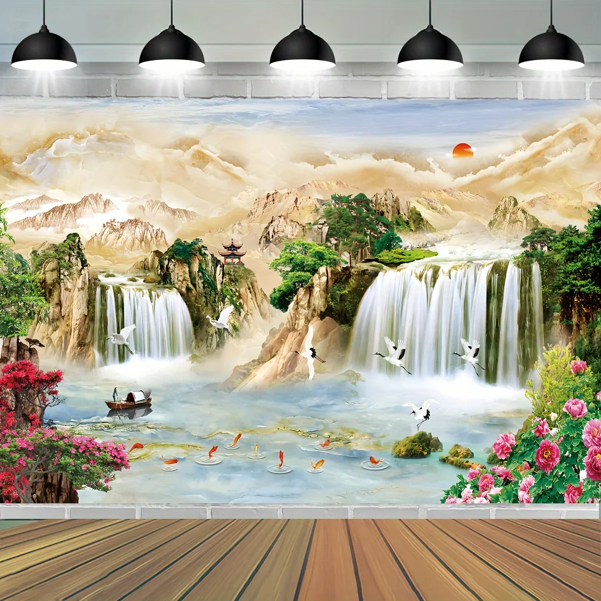 1 картина водопад лебедь Рыба цветок мечтательный Фотофон