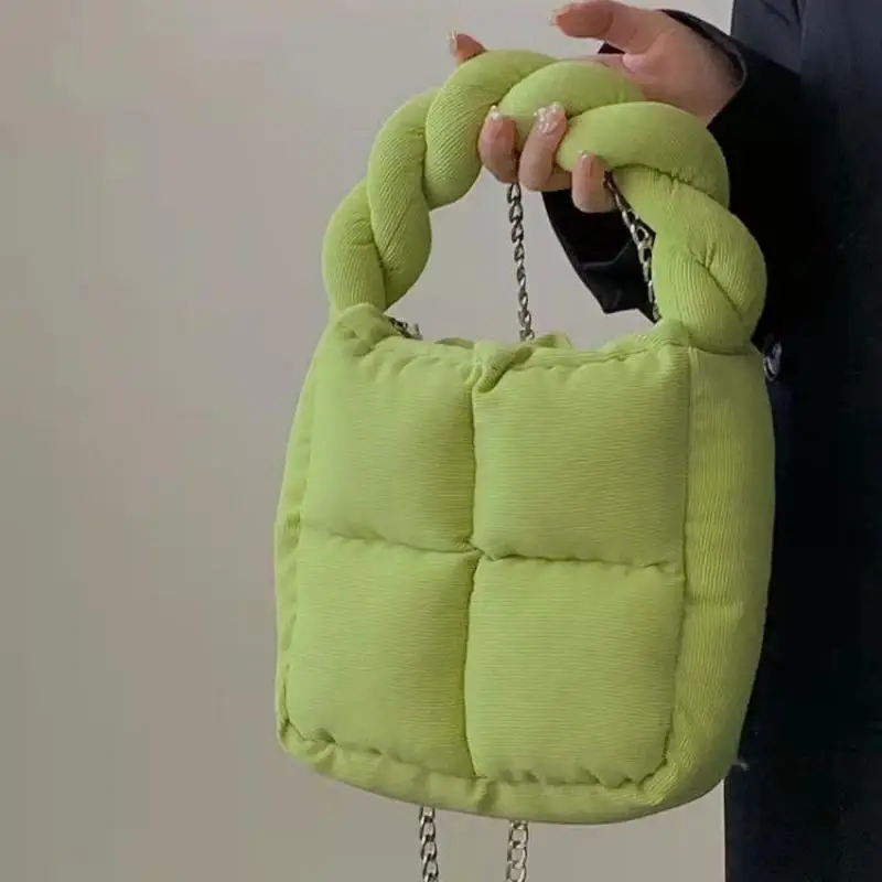 

Fashion Down Cotton Pillow Bag Corduroy Big Tote Women's Lingge Fluffy Handbags Girl Chain Shoulder Crossbody Bags Purses